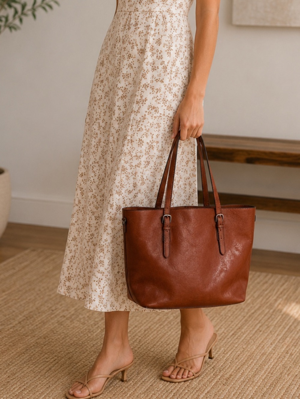 Classic Brown Leather Tote Bag for Women! NWOT!